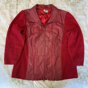 Vintage Red Burgundy Real Leather Zip Up Jacket